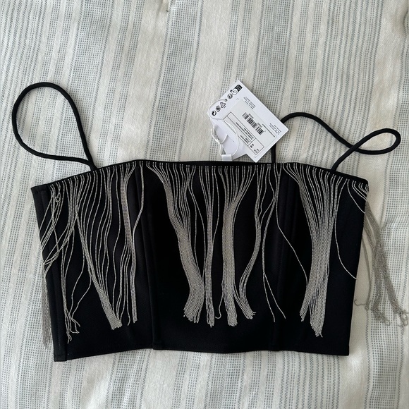 NWT- & Other Stories Rhinestone fringe top in black - Picture 2 of 3
